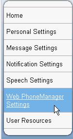 Left panel: Web PhoneManager Settings selected